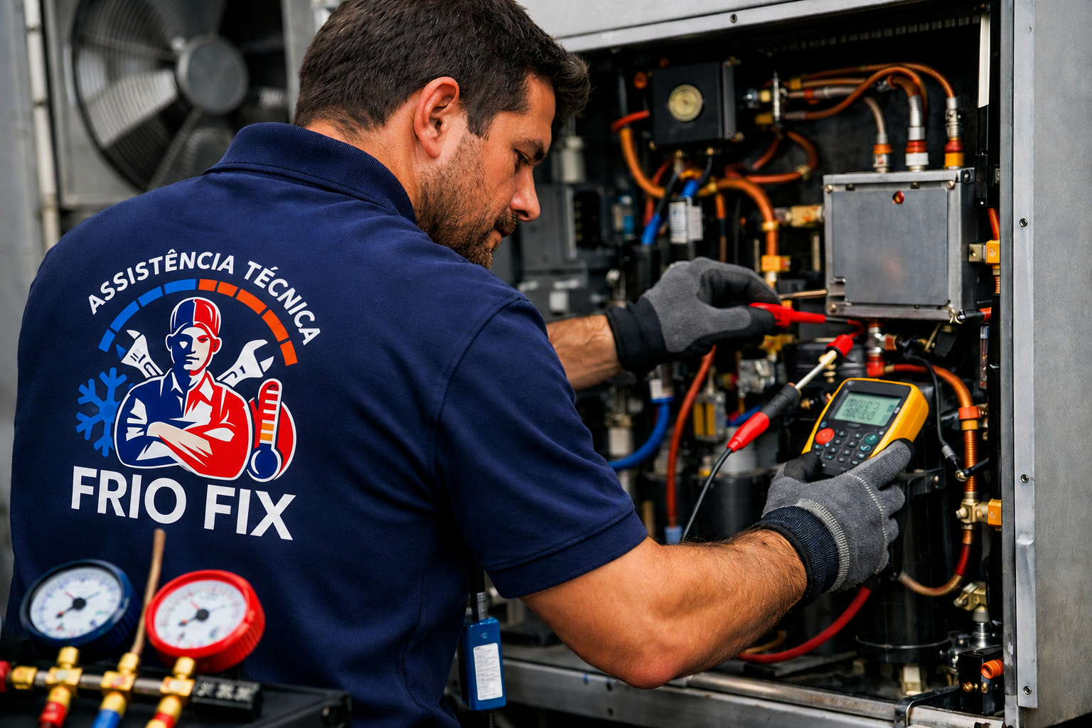Técnico da Frio Fix a reparar equipamento de frio